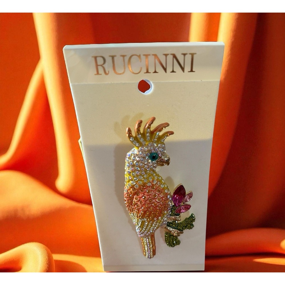 Rucinni Fashion Jewelry‎ Parrot Brooch Lapel Pin Swarovoski Stellux Crystals New